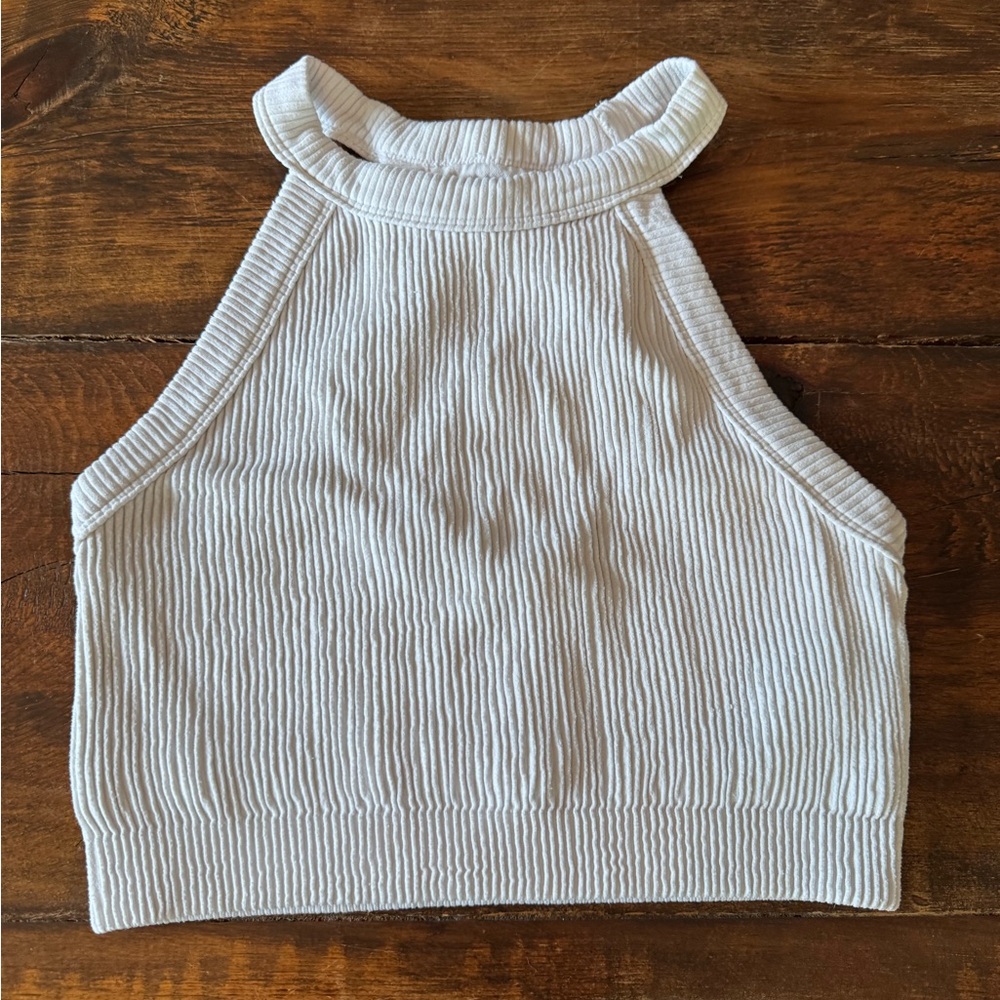 Aerie Ribbed Light Gray Halter Tank Top